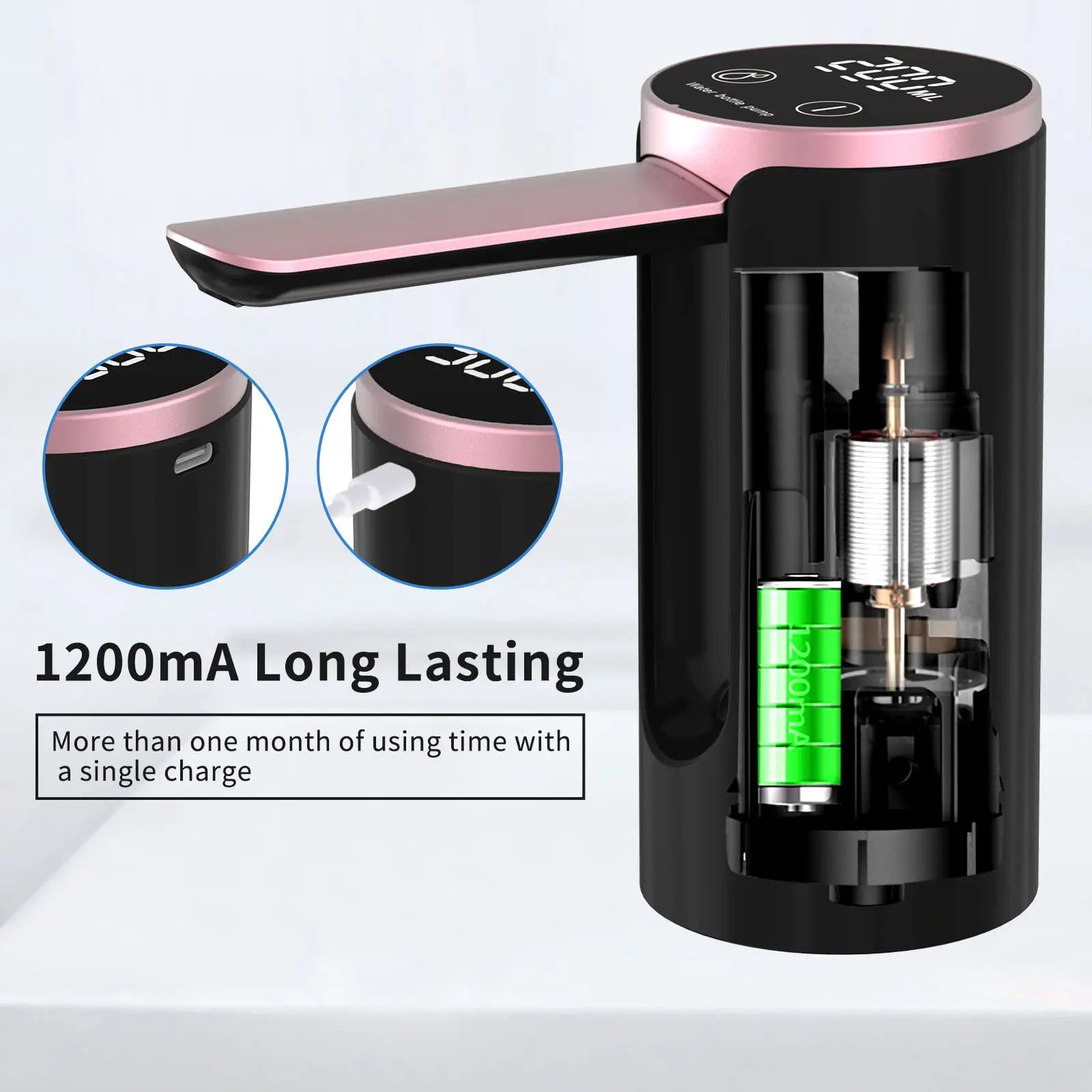 Water Dispenser for 2-5 Gallon Bottle, LED Display Touch Button 3 Quantitative Drinking Water Pump,Type C Charging Water Pump thumbnail 6