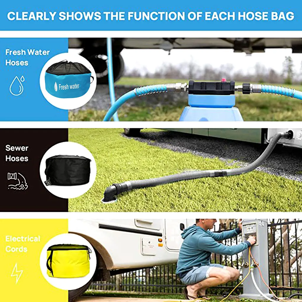 RVs Motorhome Water Hose Storage Bag Breathable Drawstring Mesh Pouch Camping Traveling Foldable Organizer thumbnail 5