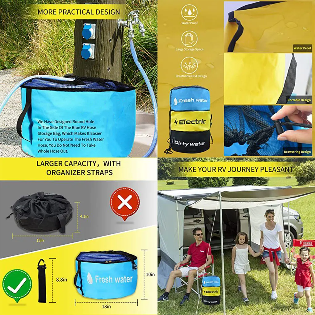 RVs Motorhome Water Hose Storage Bag Breathable Drawstring Mesh Pouch Camping Traveling Foldable Organizer thumbnail 4