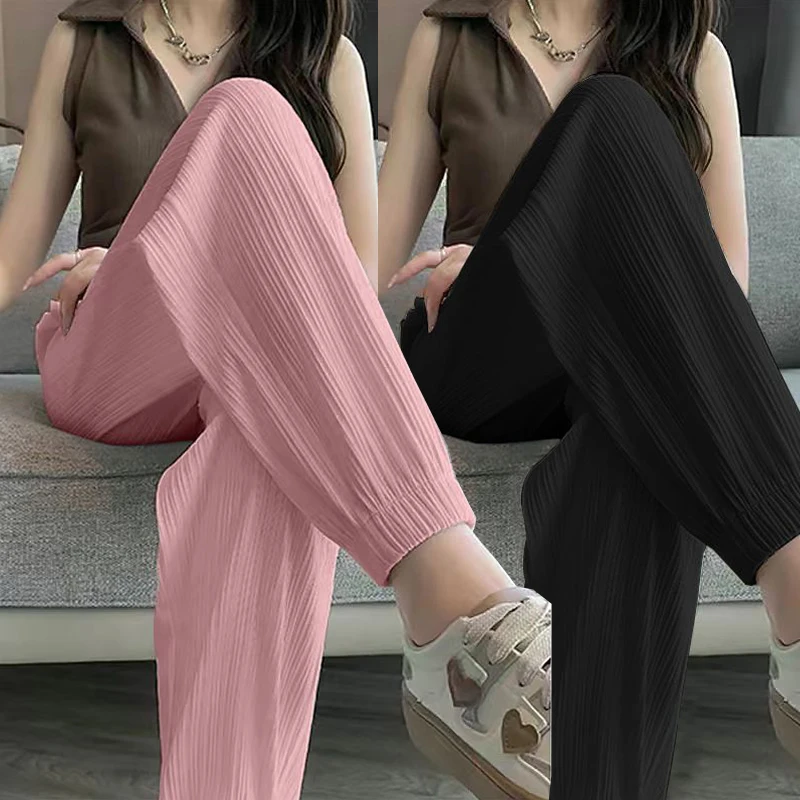 Casual Street Sweet Autumn New Basics Ice Silk Pants Lantern Pants Solid Color Elastic Women's Sports Pants and Ankle Pants thumbnail 2
