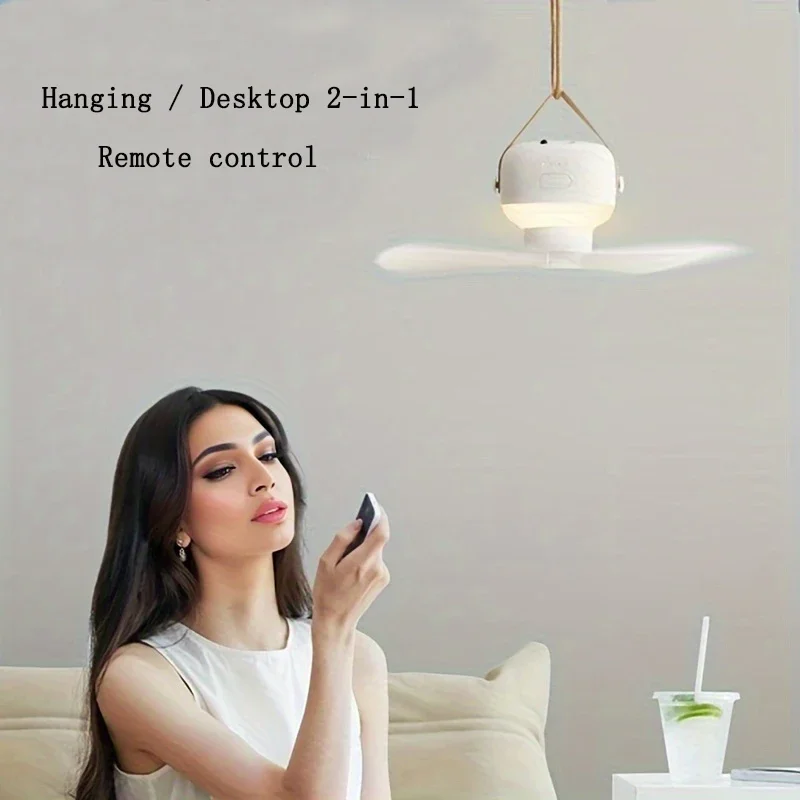 Portable wireless mini ceiling fan light USB fan with remote control, stand, night light, home, outdoor, camping, New Year gifts thumbnail 3