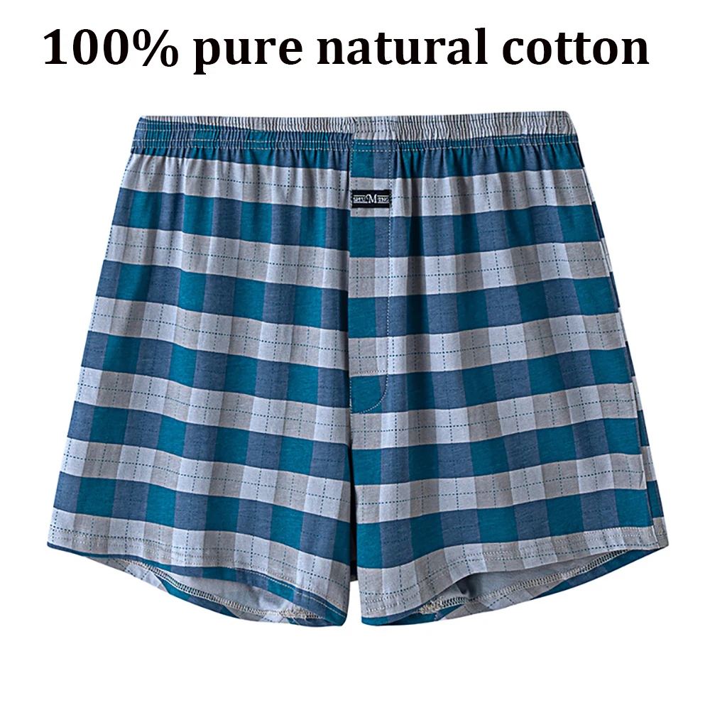 100% Cotton Men Pajama Boxers Casual Breathable 3D Crotch Bottoms Sleepwear Fashion Plaid Elastic Waist Underpants Pijama Hombre thumbnail 3