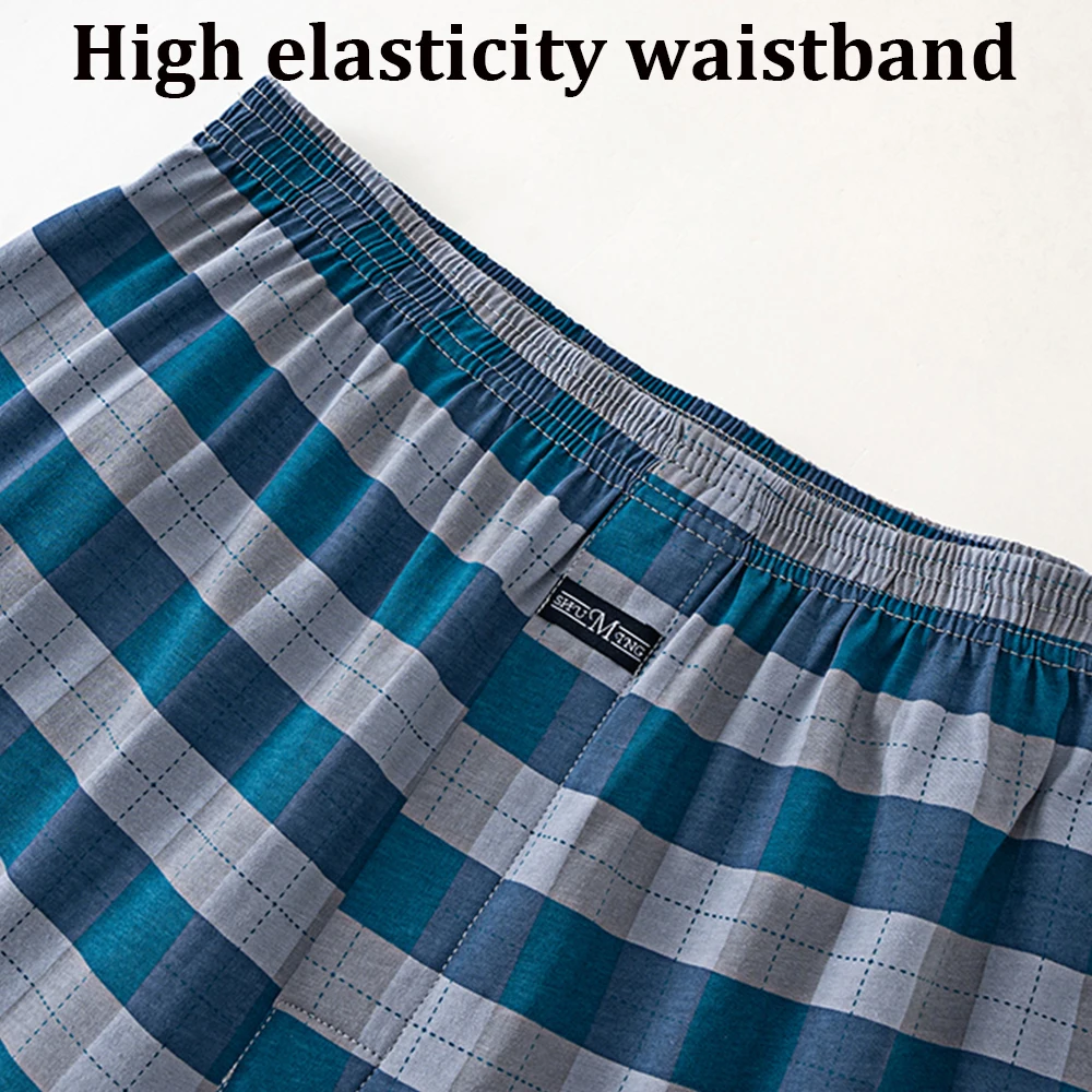 100% Cotton Men Pajama Boxers Casual Breathable 3D Crotch Bottoms Sleepwear Fashion Plaid Elastic Waist Underpants Pijama Hombre thumbnail 5