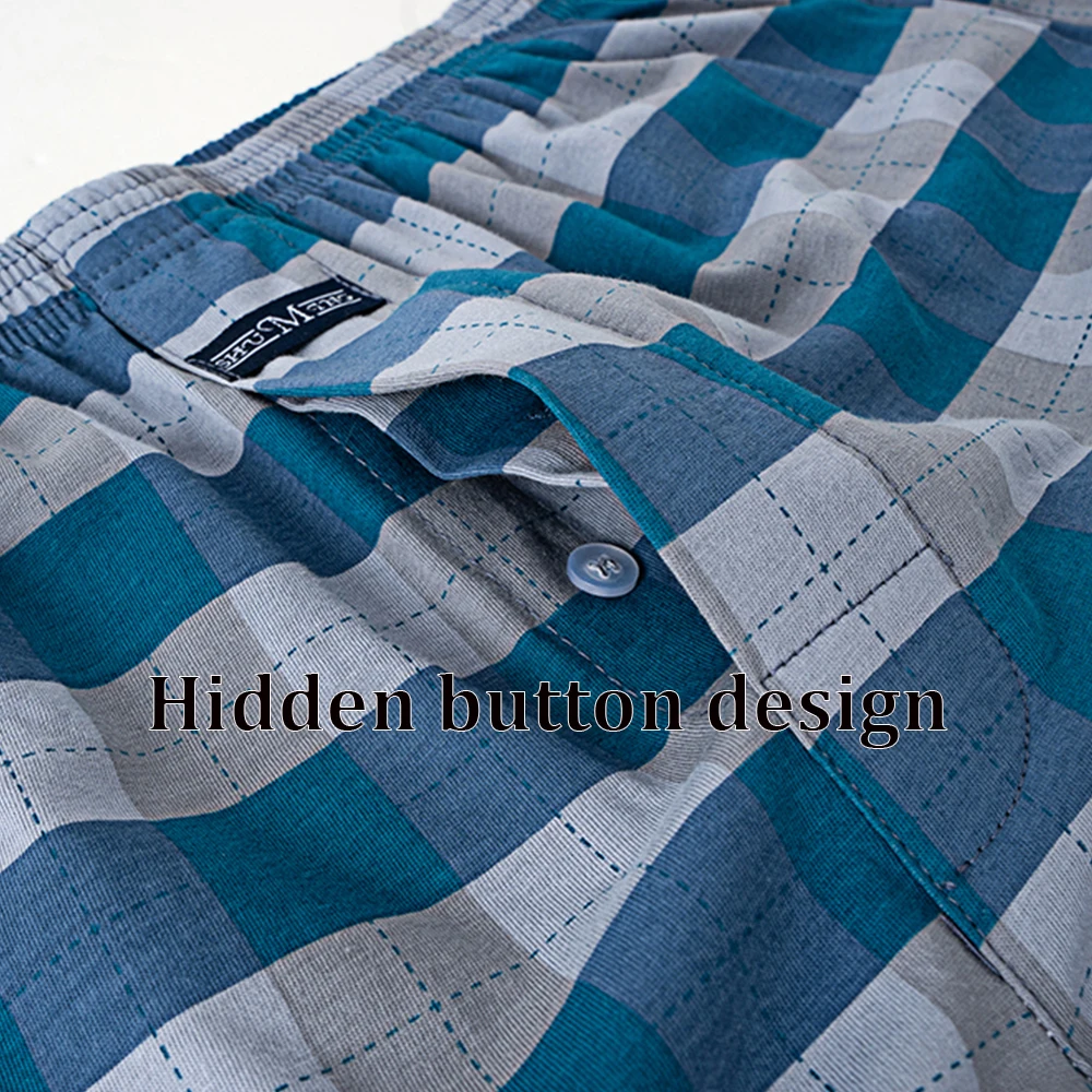 100% Cotton Men Pajama Boxers Casual Breathable 3D Crotch Bottoms Sleepwear Fashion Plaid Elastic Waist Underpants Pijama Hombre thumbnail 4