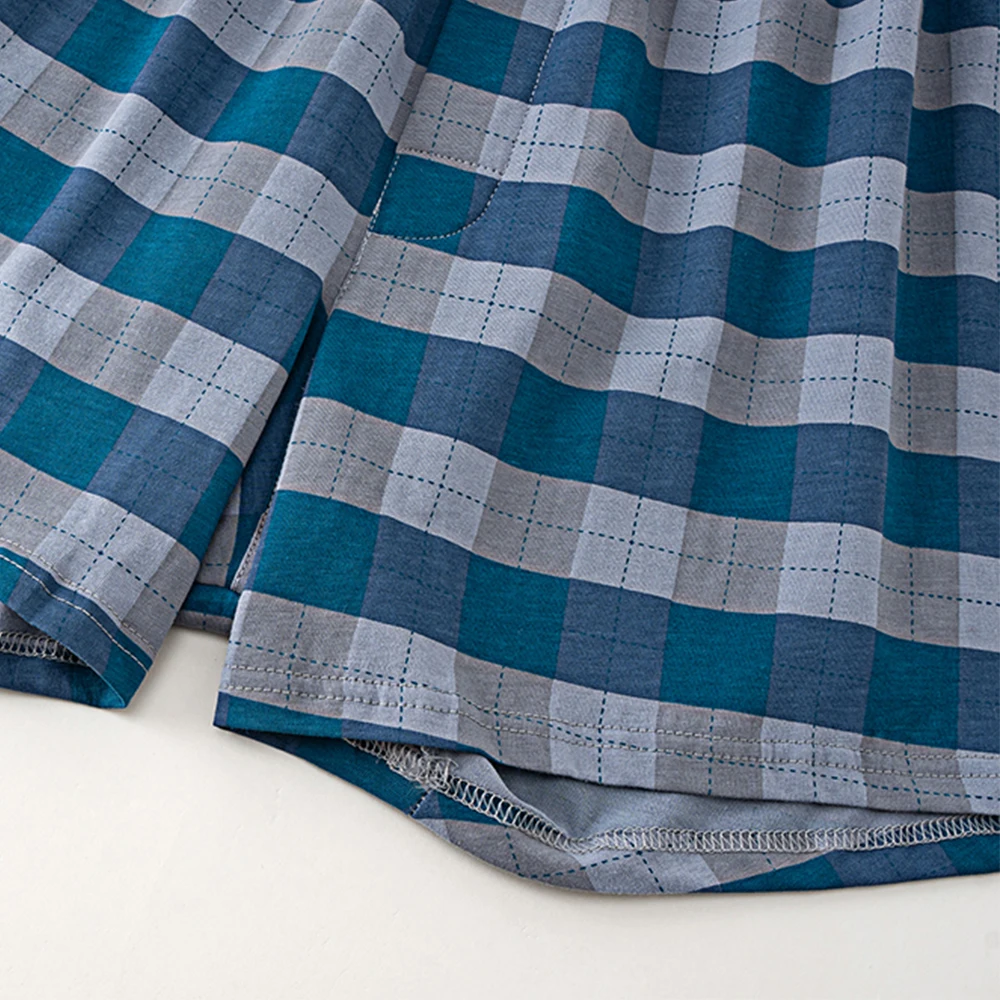 100% Cotton Men Pajama Boxers Casual Breathable 3D Crotch Bottoms Sleepwear Fashion Plaid Elastic Waist Underpants Pijama Hombre thumbnail 6