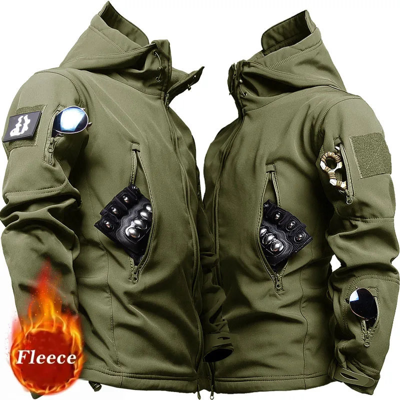 2024 Fall And Winter New Men's Tactical Jacket Sharkskin Soft Shell Windproof Waterproof Jacket Multi-Pocket Warm Men's Clothing thumbnail 2