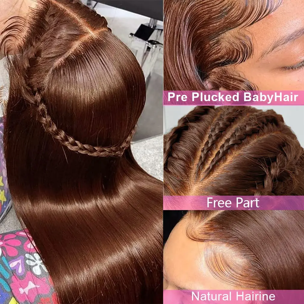 13x4 Chocolate Brown Lace Front Wigs Human Hair For Women 13x6 Hd Straight Lace Frontal Wig 4x4 5x5 Closure Human Hair Wig thumbnail 4