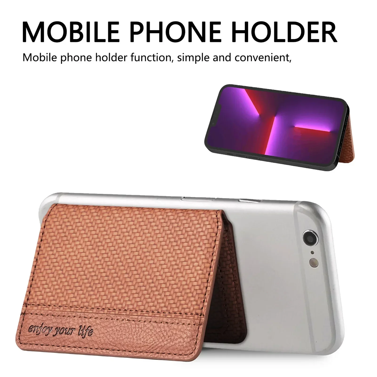 1PC PU Leather Cell Phone Card Holder Phone Multiple Cards Slot Adhesive Sticker Pocket Wallet Case Phone Stand Suporter thumbnail 4