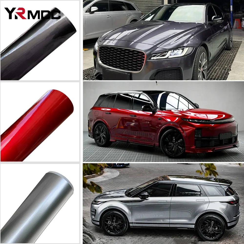Car Stickers DIY Self Adhesive Glossy Films Gray Silver Red Wrap Vinyl Film Waterproof Anti Scratch Sticker for Car Accessories
