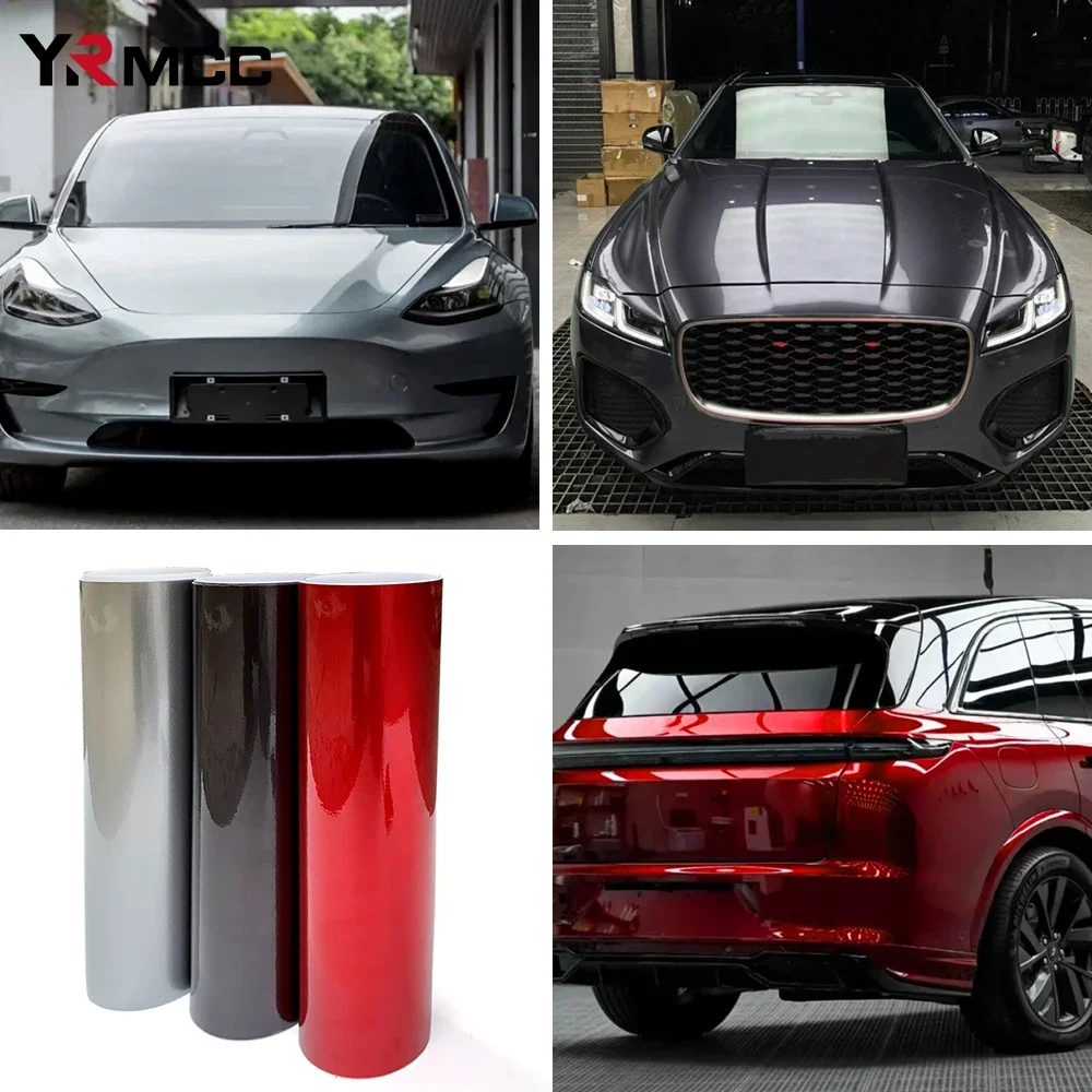 Car Stickers DIY Self Adhesive Glossy Films Gray Silver Red Wrap Vinyl Film Waterproof Anti Scratch Sticker for Car Accessories thumbnail 5