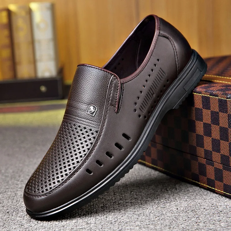 2024 Men Summer Loafers Genuine Leather Soft Man Casual Slip-on Cutout Footwear Tenis Masculino Shoes for Men Non-slip Sandalias thumbnail 5