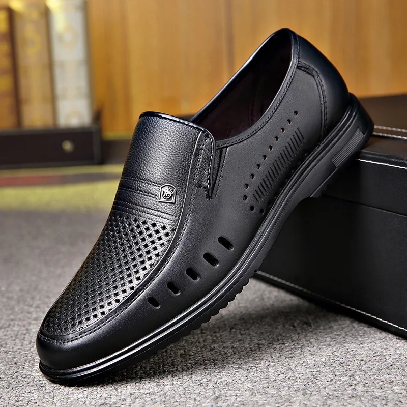 2024 Men Summer Loafers Genuine Leather Soft Man Casual Slip-on Cutout Footwear Tenis Masculino Shoes for Men Non-slip Sandalias thumbnail 4