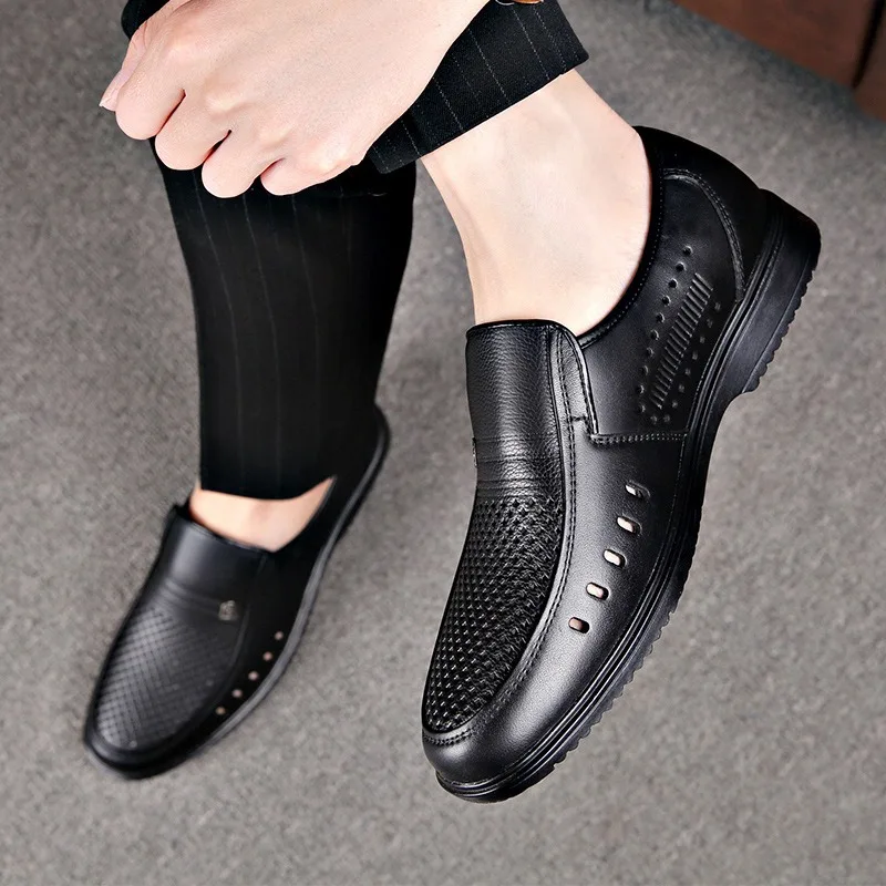 2024 Men Summer Loafers Genuine Leather Soft Man Casual Slip-on Cutout Footwear Tenis Masculino Shoes for Men Non-slip Sandalias thumbnail 2