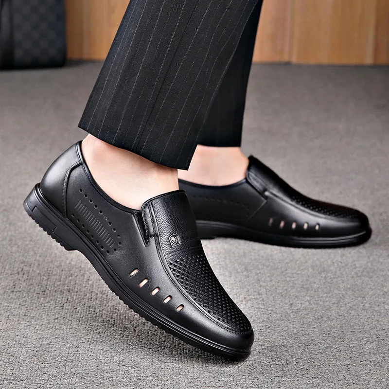 2024 Men Summer Loafers Genuine Leather Soft Man Casual Slip-on Cutout Footwear Tenis Masculino Shoes for Men Non-slip Sandalias thumbnail 3