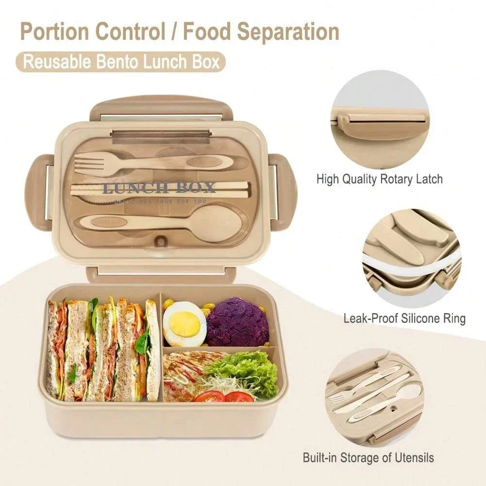Compartment Lunch Box Portable Kids Students Office Bento Box With Fork and Spoon Microwave Food Storage Container for Picnic thumbnail 3