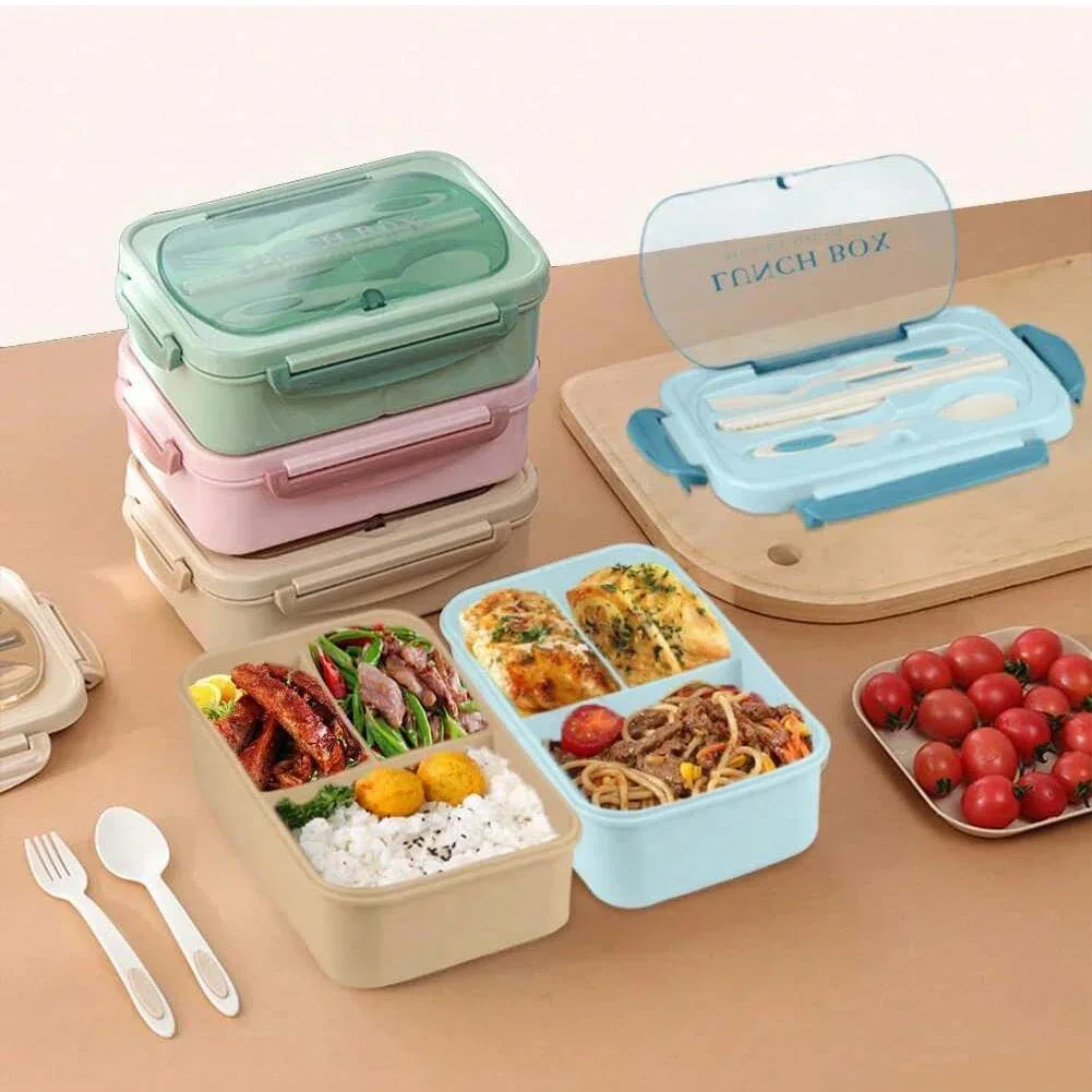 Compartment Lunch Box Portable Kids Students Office Bento Box With Fork and Spoon Microwave Food Storage Container for Picnic thumbnail 2
