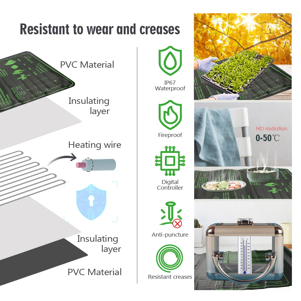 17.5W 45W 100W Seedling Heat Mat Indoor Plants Germination Waterproof Heating Pad Propagation Clone Starter Mat EU/US/AU/UK Plug thumbnail 6