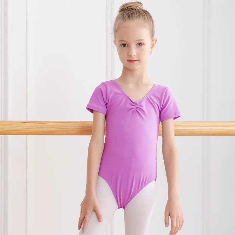 Girls Basic Ballet Leotard Cotton Dance Bodysuit Short Sleeve Gymnastic Leotards for Toddler Ballerina Outfits Kids Dance Wear thumbnail 4