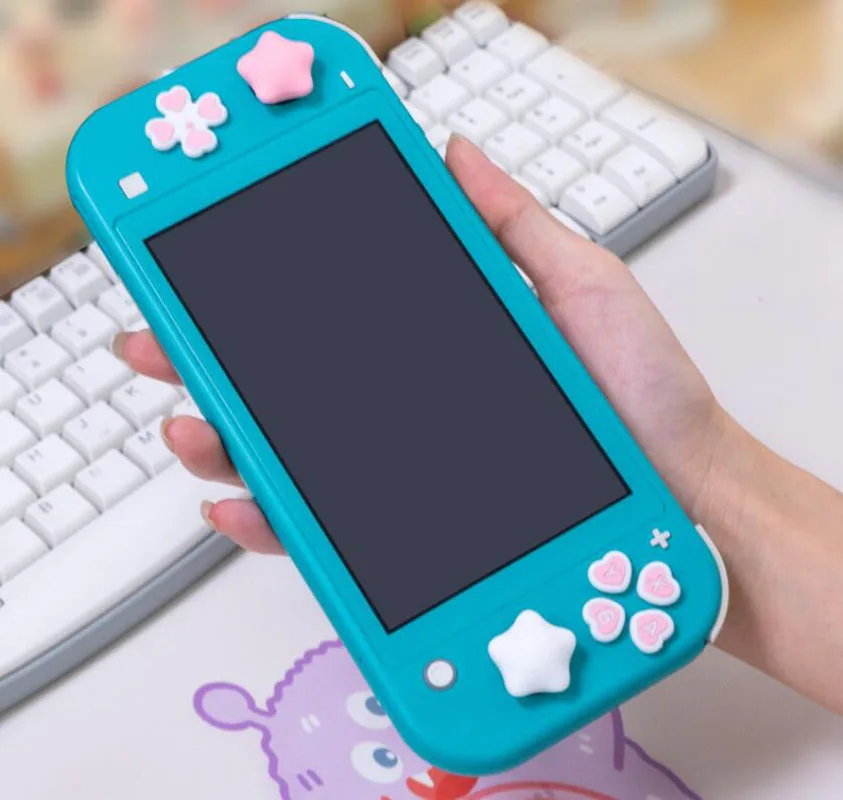 Pink Purple Love Silicone Soft D-pad Cross Button ABXY Key Sticker Skin Case For Switch Lite Console Thumb Stick Grip Cap Cover thumbnail 4