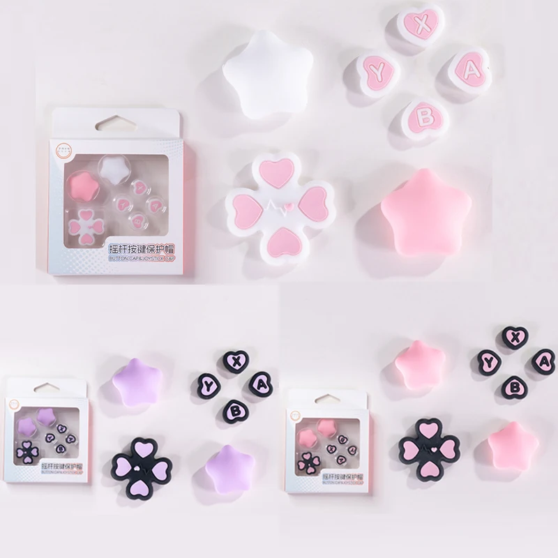 Pink Purple Love Silicone Soft D-pad Cross Button ABXY Key Sticker Skin Case For Switch Lite Console Thumb Stick Grip Cap Cover