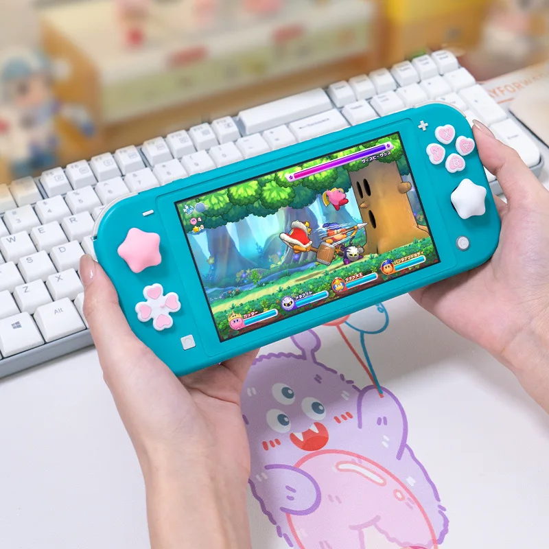Pink Purple Love Silicone Soft D-pad Cross Button ABXY Key Sticker Skin Case For Switch Lite Console Thumb Stick Grip Cap Cover thumbnail 3