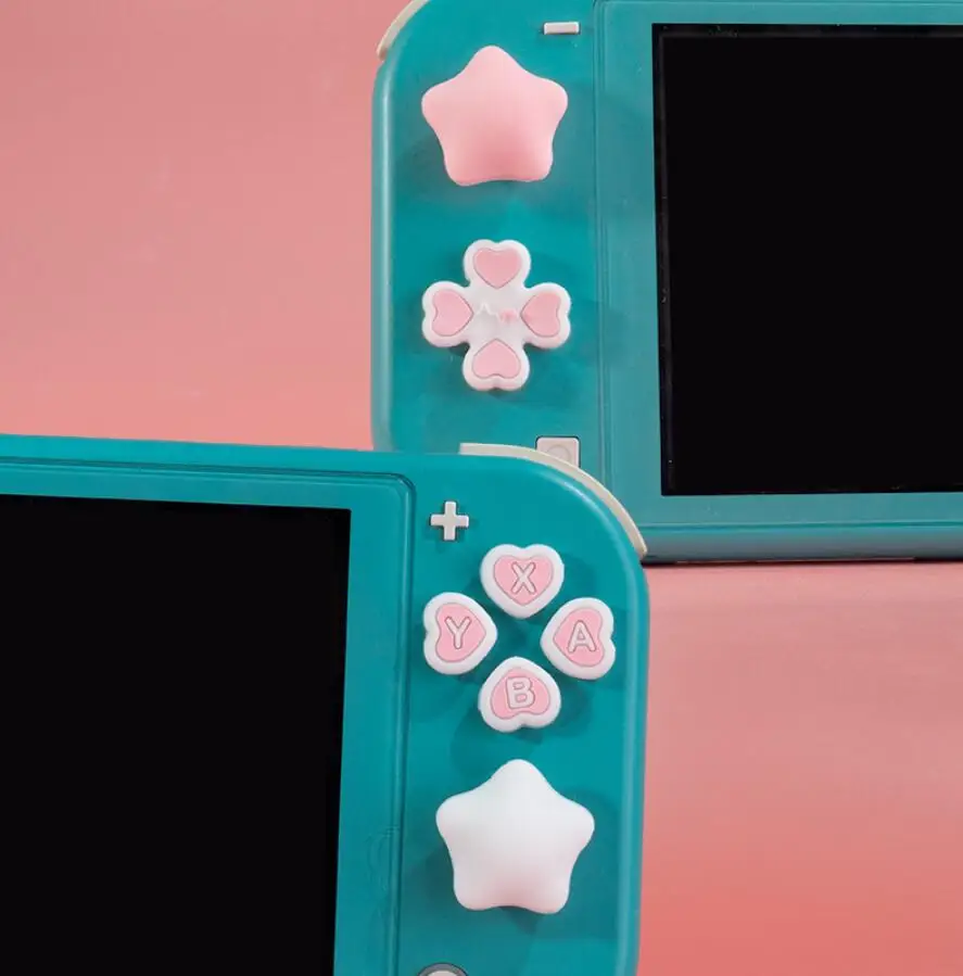 Pink Purple Love Silicone Soft D-pad Cross Button ABXY Key Sticker Skin Case For Switch Lite Console Thumb Stick Grip Cap Cover thumbnail 2