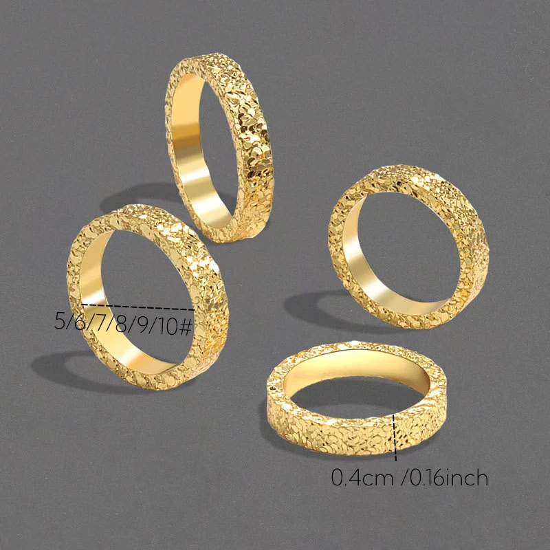 Stainless Steel 4mm Broken Ice Rings Women Size 5/6/7/8/9/10# Gold Color Bling Finger Ring Wedding Band Jewelry Girlfriend Gifts thumbnail 2