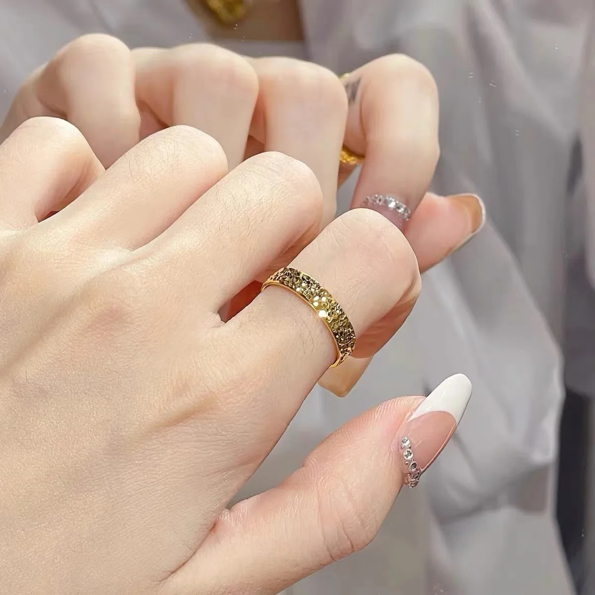 Stainless Steel 4mm Broken Ice Rings Women Size 5/6/7/8/9/10# Gold Color Bling Finger Ring Wedding Band Jewelry Girlfriend Gifts thumbnail 3
