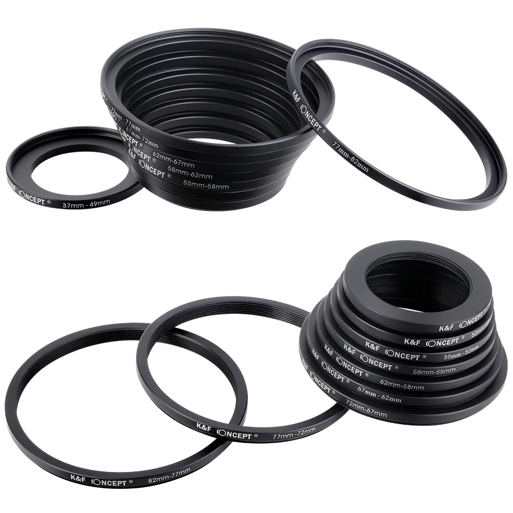 K&F CONCEPT 18 in 1 Filter Adapter Ring Set Camera Lens Step Up/Down Adapter Ring for Canon Nikon Sony DSLR Lens 37-82mm 82-37mm thumbnail 4