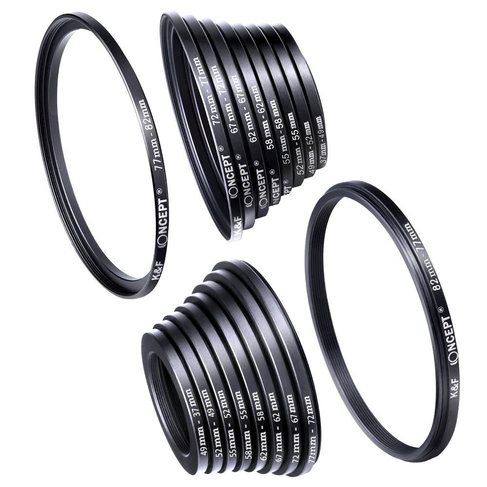 K&F CONCEPT 18 in 1 Filter Adapter Ring Set Camera Lens Step Up/Down Adapter Ring for Canon Nikon Sony DSLR Lens 37-82mm 82-37mm thumbnail 3