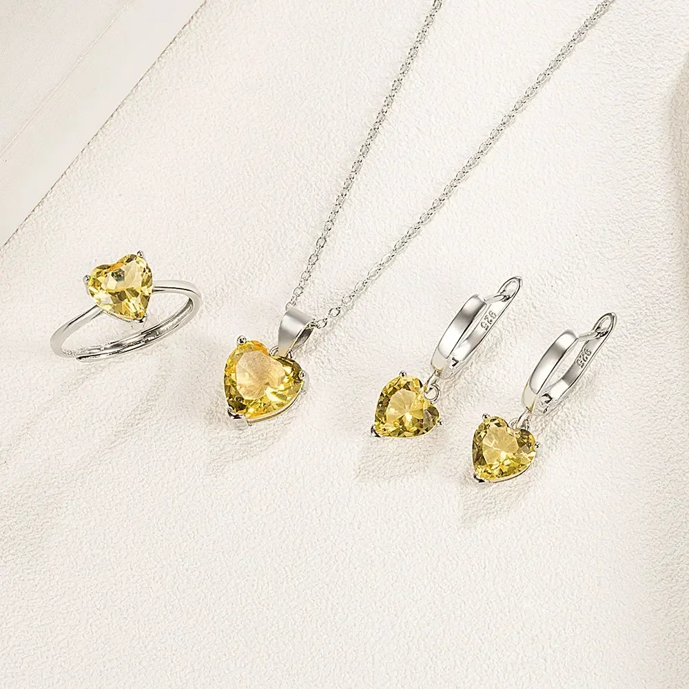 Fine 925 Sterling Silver Color Jewelry Gift Sets for Women Female Romantic Heart Zircon Huggie Earrings Pendant Necklace Ring thumbnail 5