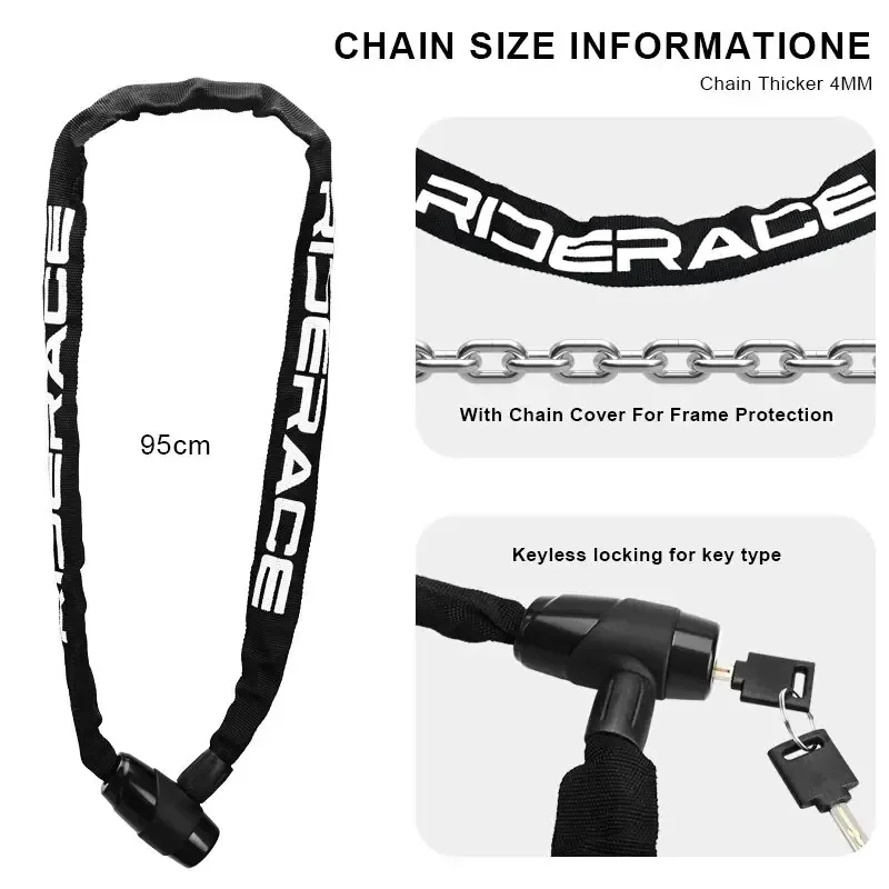 95cm Motorcycle Chain Lock Portable Anti-theft High Security MTB Mountain Bike Lock With 2 Keys For Scooter Electric E-Bike thumbnail 3