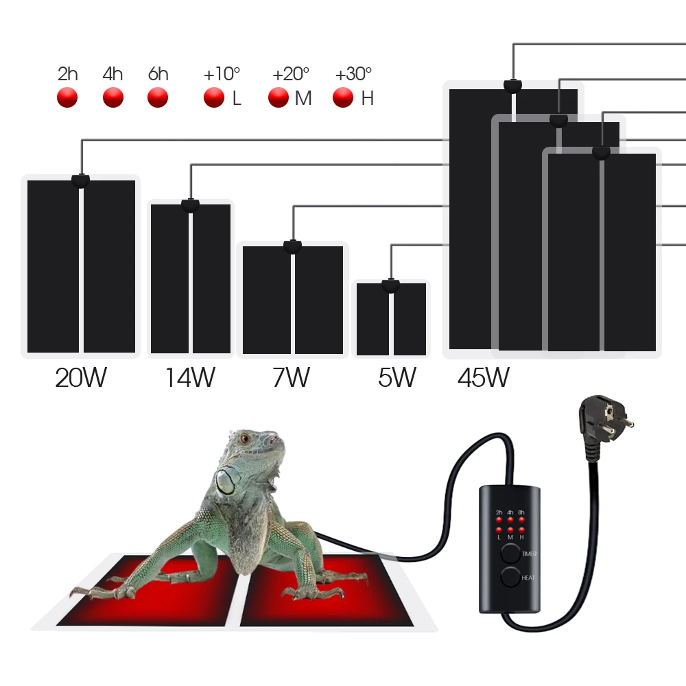 5-45W Waterproof Reptile Heater Mat with Temperature Control Adjustable Controller Indoor Garden Seedling Warm Plant Heating Pad