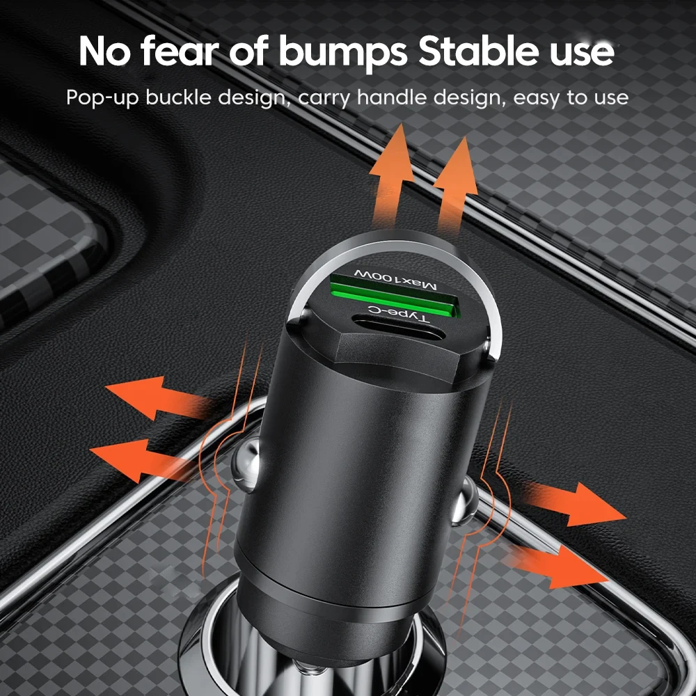 Mini 100W PD QC Pull Ring Super Fast Charging Car Charger USB C Car Phone Charger Adapter For iPhone Xiaomi Samsung Huawei thumbnail 2