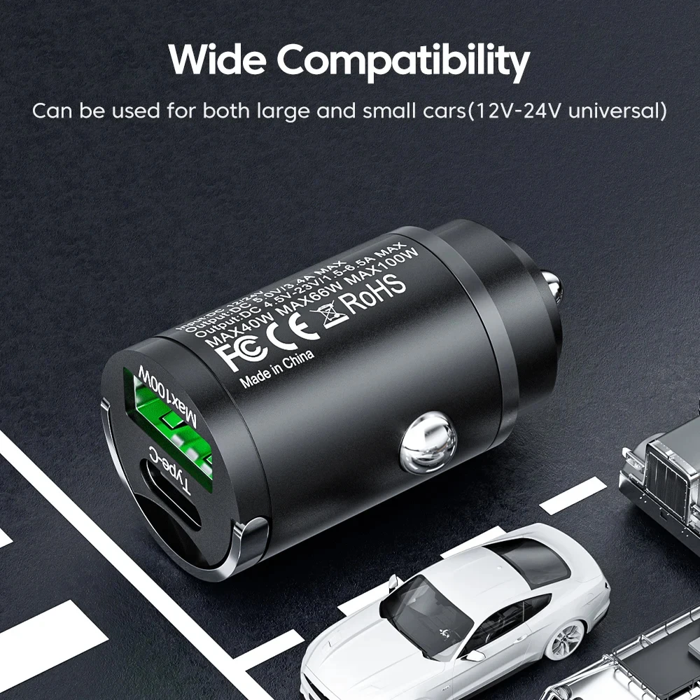 Mini 100W PD QC Pull Ring Super Fast Charging Car Charger USB C Car Phone Charger Adapter For iPhone Xiaomi Samsung Huawei thumbnail 6