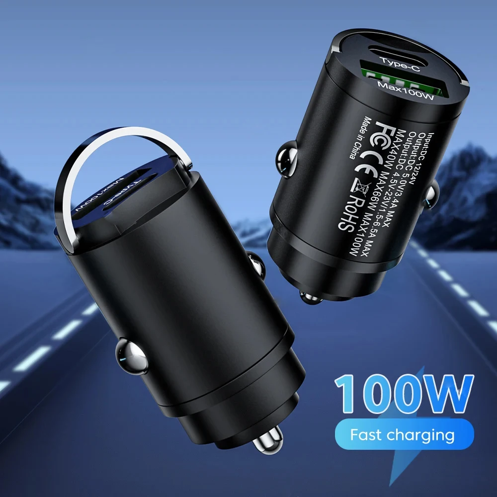 Mini 100W PD QC Pull Ring Super Fast Charging Car Charger USB C Car Phone Charger Adapter For iPhone Xiaomi Samsung Huawei thumbnail 5