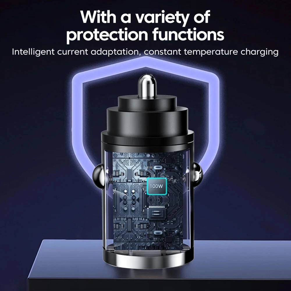 Mini 100W PD QC Pull Ring Super Fast Charging Car Charger USB C Car Phone Charger Adapter For iPhone Xiaomi Samsung Huawei thumbnail 4