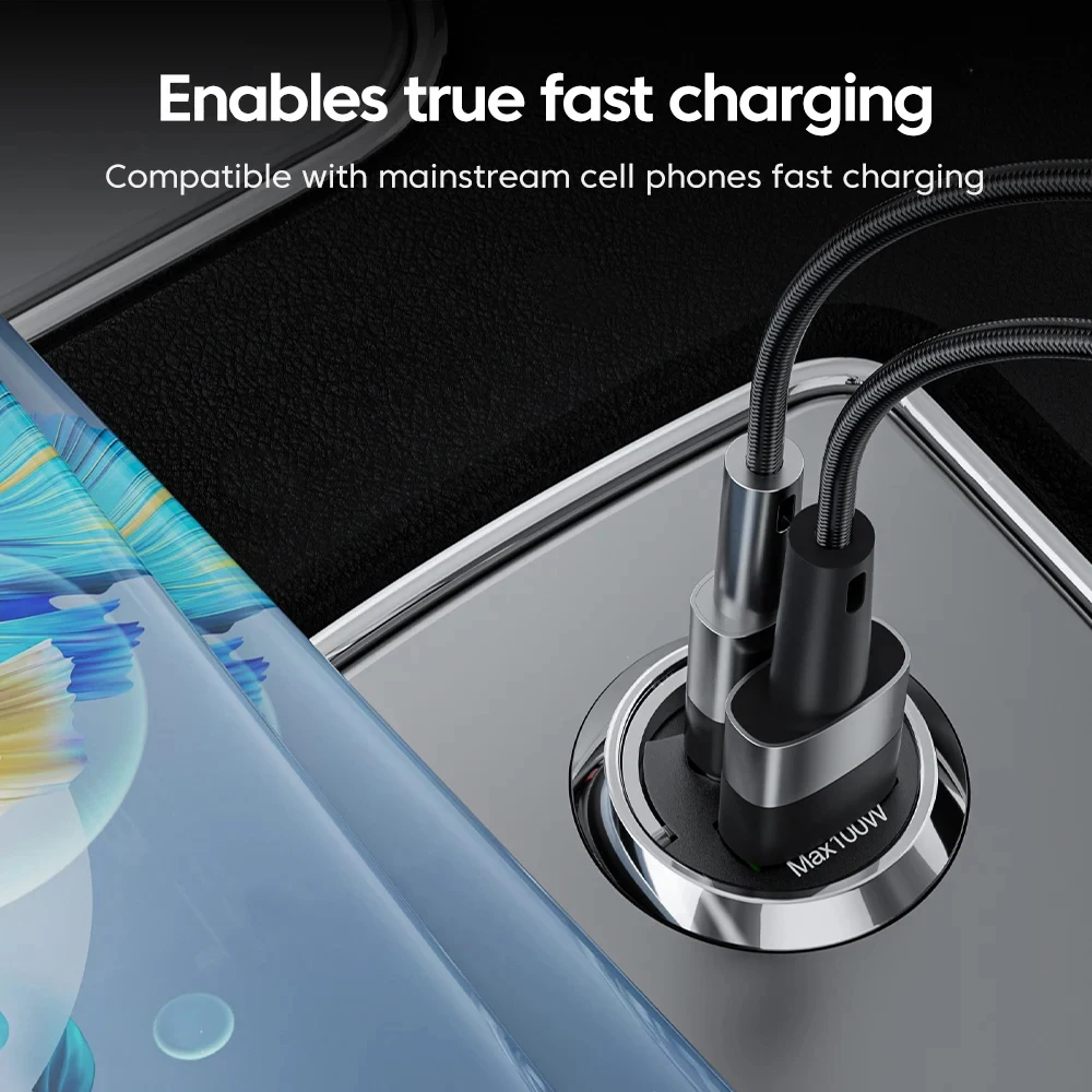 Mini 100W PD QC Pull Ring Super Fast Charging Car Charger USB C Car Phone Charger Adapter For iPhone Xiaomi Samsung Huawei thumbnail 3
