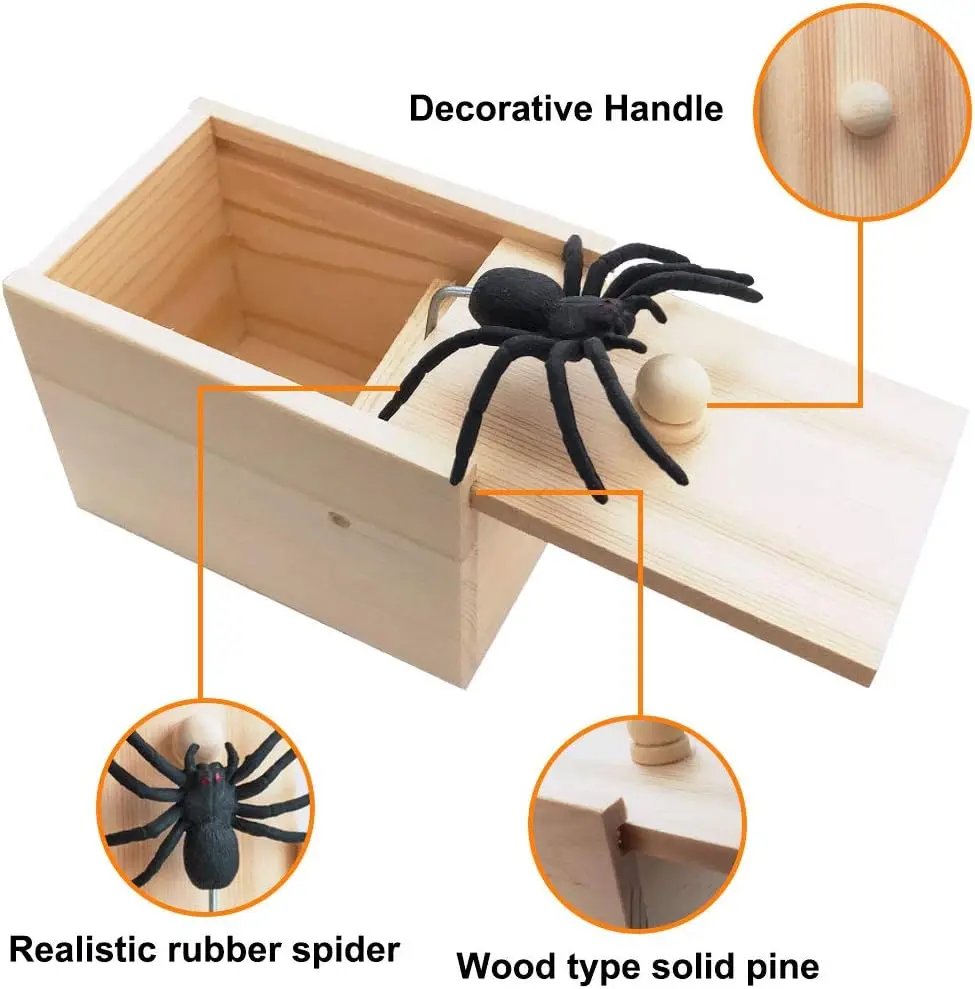 Spider Scare Prank Box Wooden Surprise Box Fun Joke Spider Prank Toys Gift Box for Kids Boys Adults Christmas Stocking Stuffers thumbnail 4