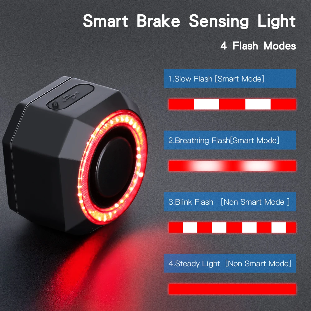 Awapow Bicycle Alarm Taillight Burglar Bike Light USB Charging Smart Auto Brake Sensing Waterproof Anti Theft Smart Bicycle Lamp thumbnail 2