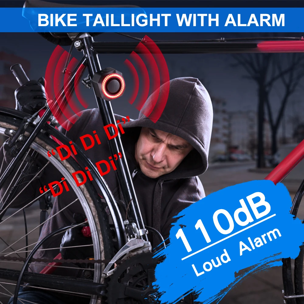 Awapow Bicycle Alarm Taillight Burglar Bike Light USB Charging Smart Auto Brake Sensing Waterproof Anti Theft Smart Bicycle Lamp thumbnail 6