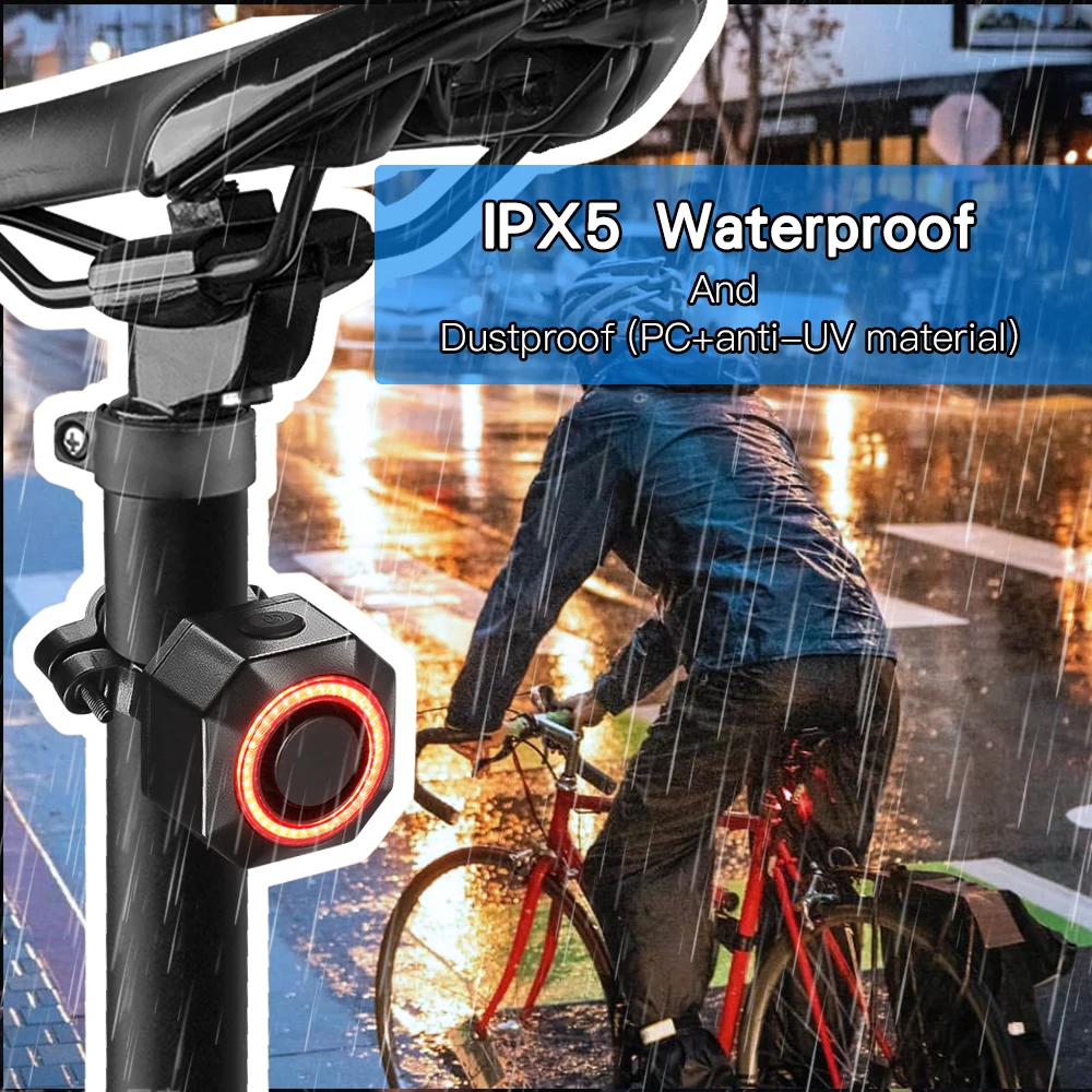 Awapow Bicycle Alarm Taillight Burglar Bike Light USB Charging Smart Auto Brake Sensing Waterproof Anti Theft Smart Bicycle Lamp thumbnail 4