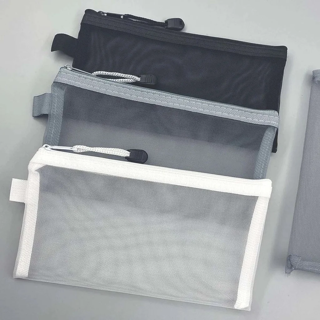 Transparent Mesh Pencil Case Large Capacity Storage Bag Nylon Zip Pencil Bag Office School Supplies office supplies thumbnail 3