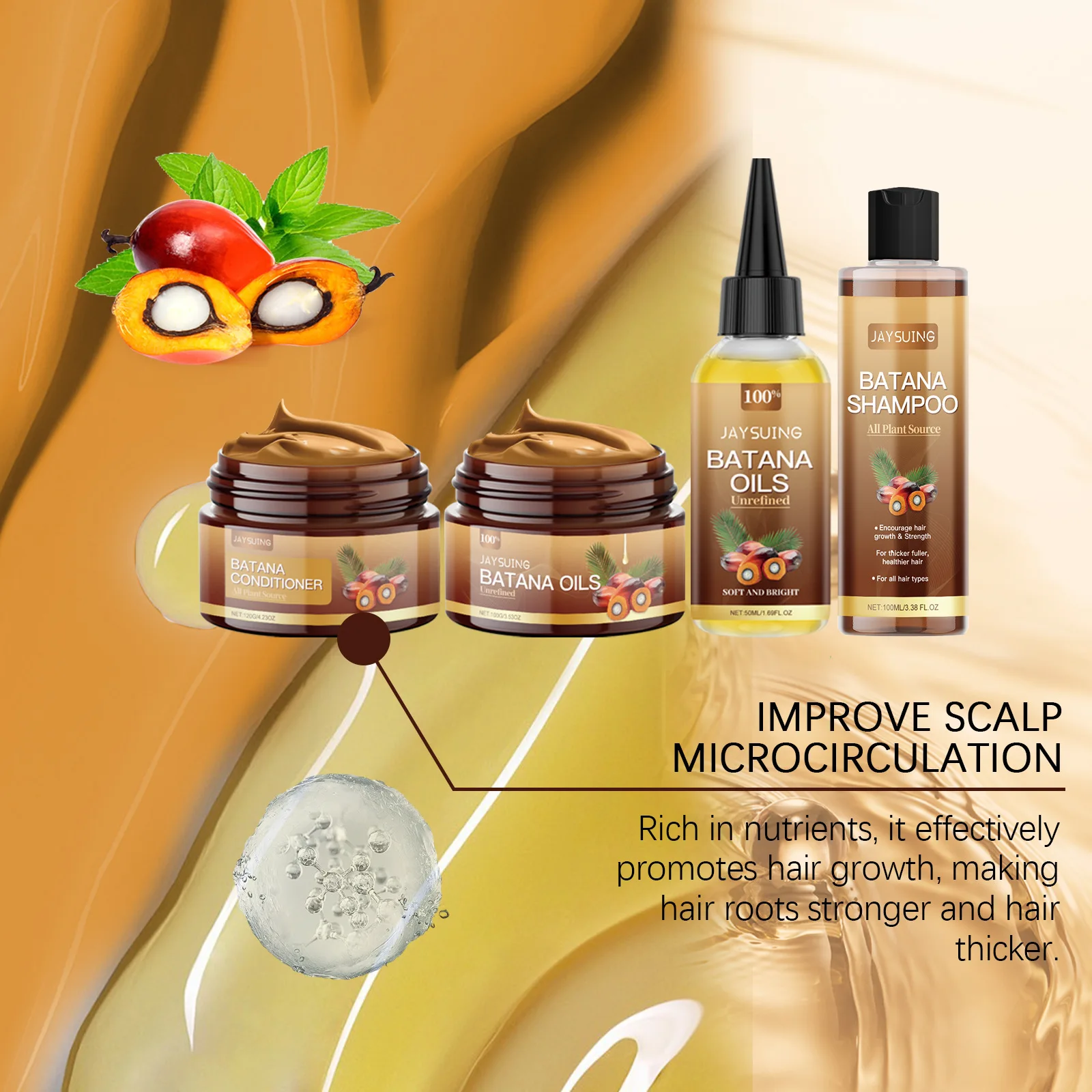 Hair Care Product Batana Oil Shampoo Conditioner Repair Split Ends Frizzy Damage Moisturize Smooth Shiny Keratin Hair Mask Serum thumbnail 4