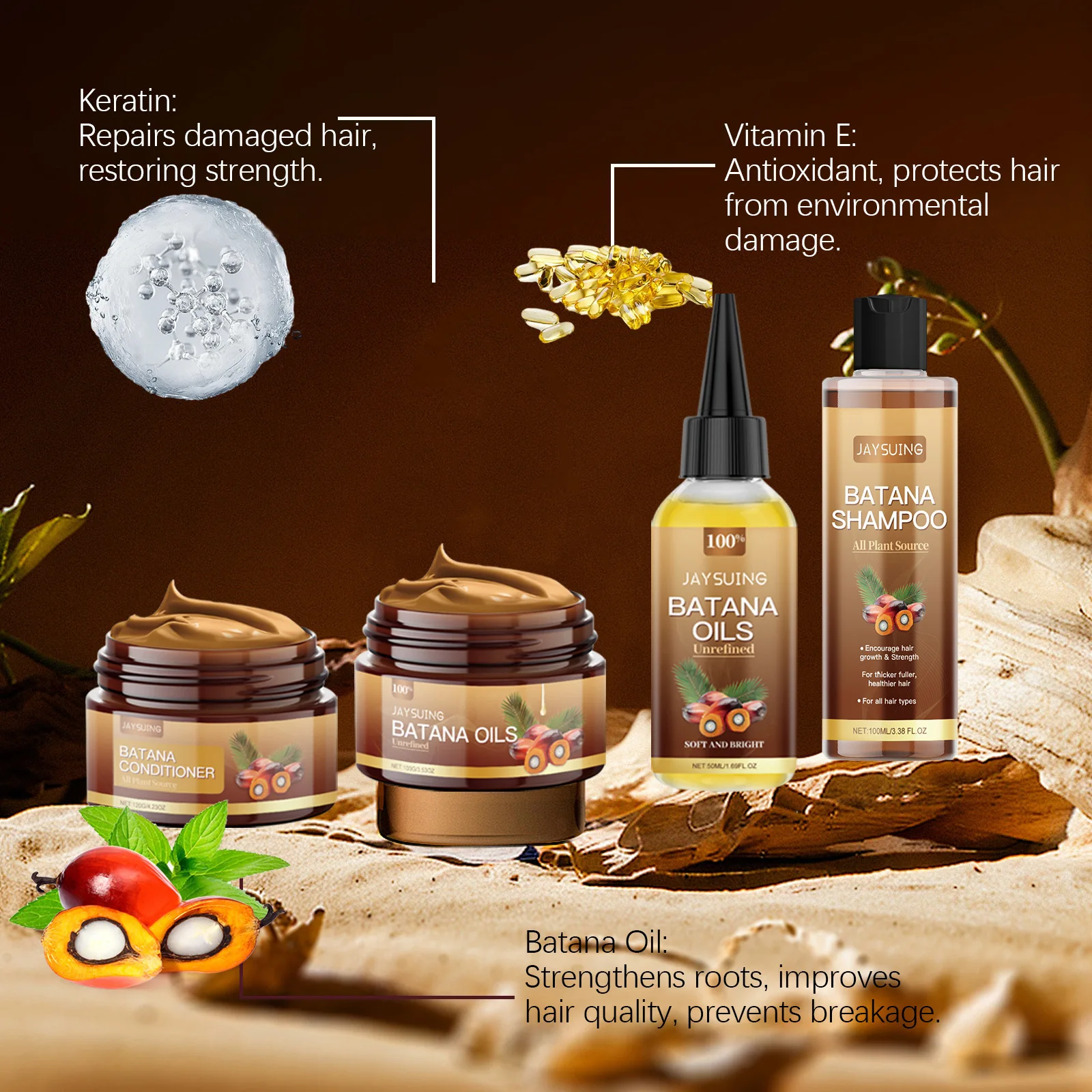 Hair Care Product Batana Oil Shampoo Conditioner Repair Split Ends Frizzy Damage Moisturize Smooth Shiny Keratin Hair Mask Serum thumbnail 3