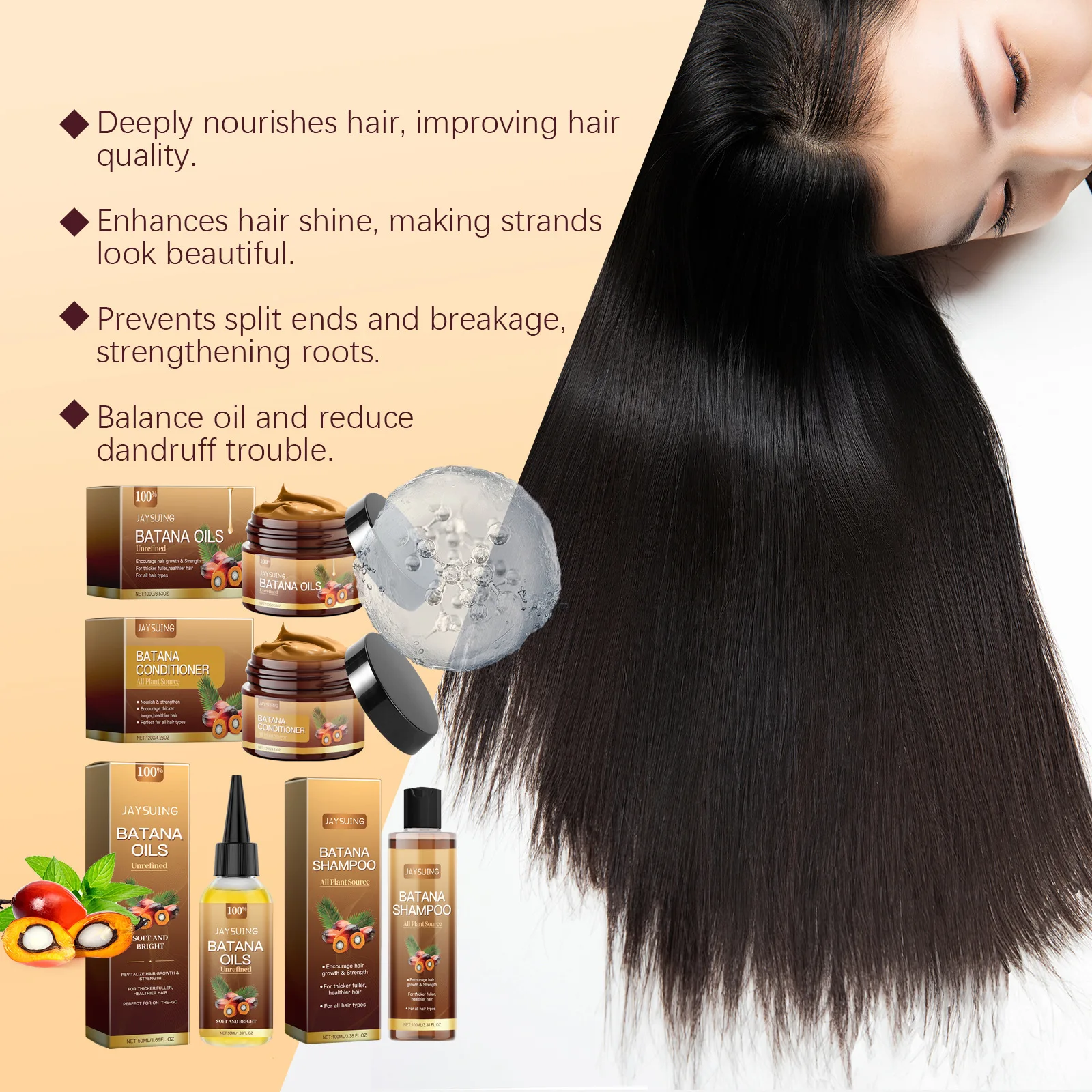 Hair Care Product Batana Oil Shampoo Conditioner Repair Split Ends Frizzy Damage Moisturize Smooth Shiny Keratin Hair Mask Serum thumbnail 6