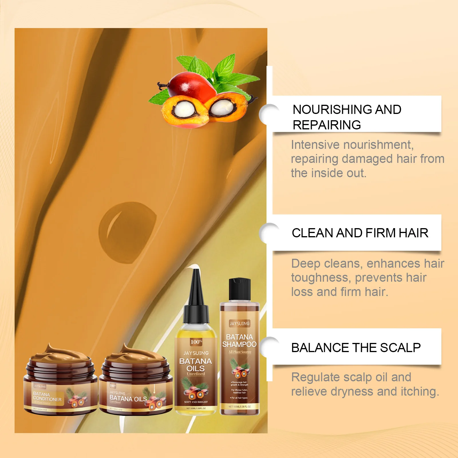 Hair Care Product Batana Oil Shampoo Conditioner Repair Split Ends Frizzy Damage Moisturize Smooth Shiny Keratin Hair Mask Serum thumbnail 5