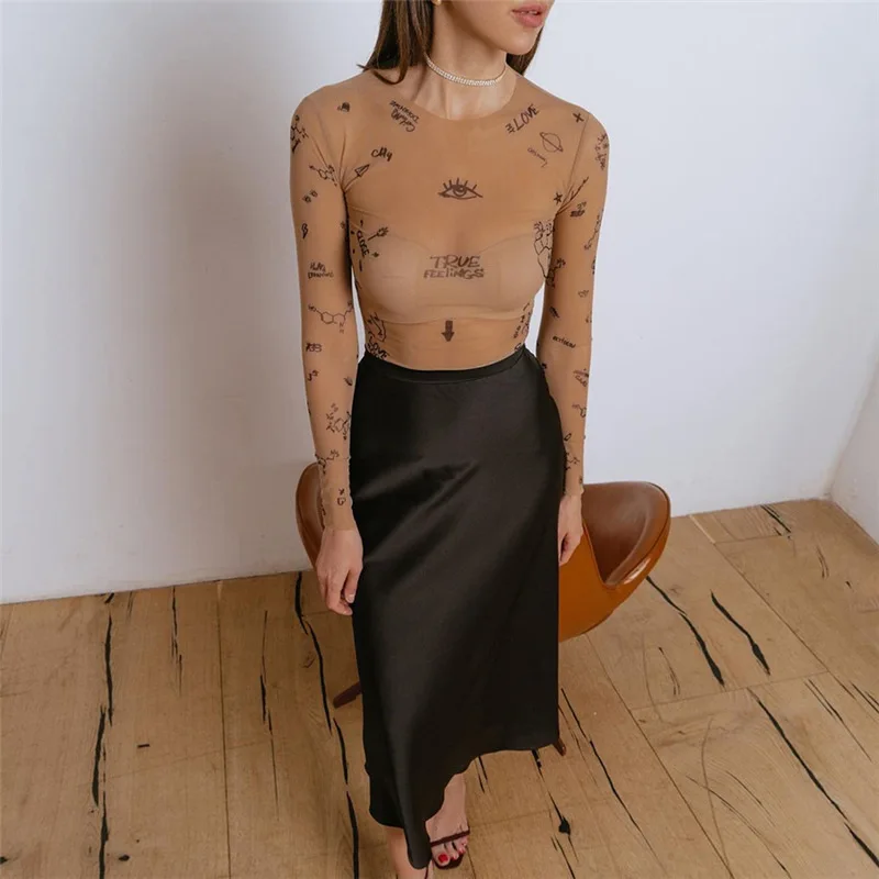Sexy tight-fitting one-piece Top Women Long-Sleeved Bodysuits O-Neck Basic Party Wear Print Summer Wild Slim Bodysuits thumbnail 3