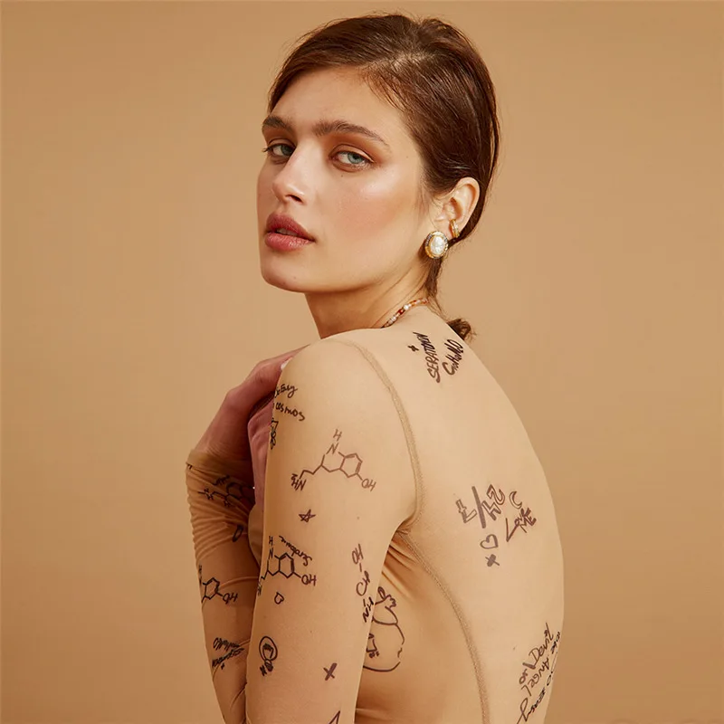 Sexy tight-fitting one-piece Top Women Long-Sleeved Bodysuits O-Neck Basic Party Wear Print Summer Wild Slim Bodysuits thumbnail 5