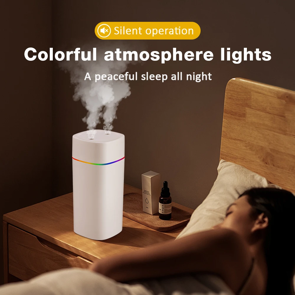 600ML Air Humidifier Double Spray Port Essential Oil Aromatherapy Diffuser Mute Atomizer Colorful Lights For Home Office Car thumbnail 4